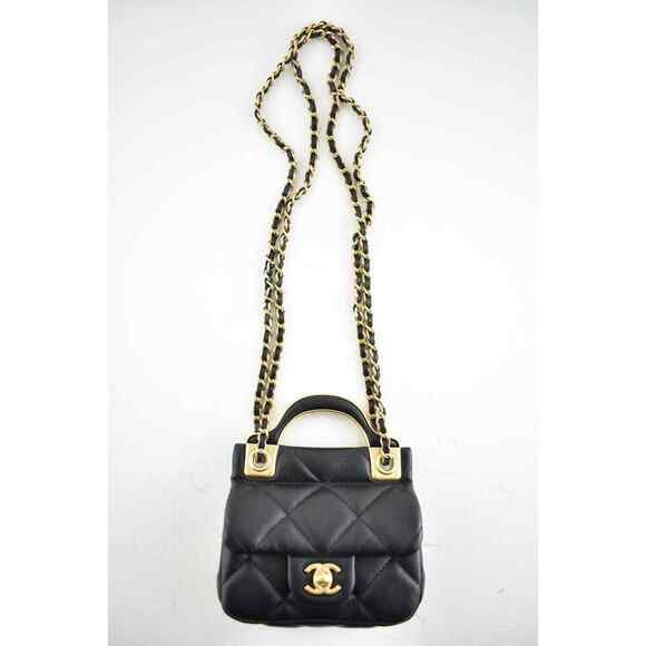 Chanel 21A Black Mini Flap Card Holder With Chain Handle Shoulder Crossbody Bag - Picture 2 of 12